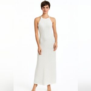 Boston Proper Crochet White High Neck Maxi Dress M NWOT